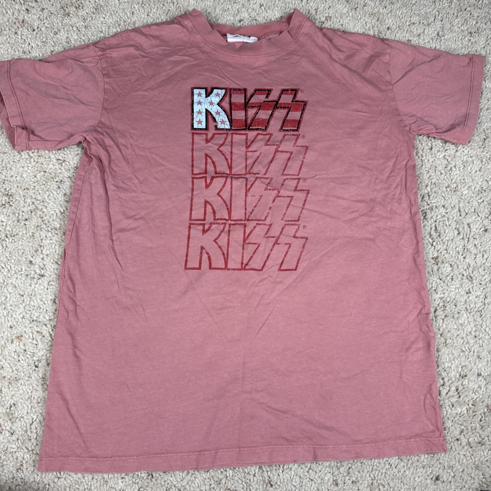 Kiss Rock Band Relaxed Boyfriend Tee Cotton-on Pink Top XXS T-Shirt Womens